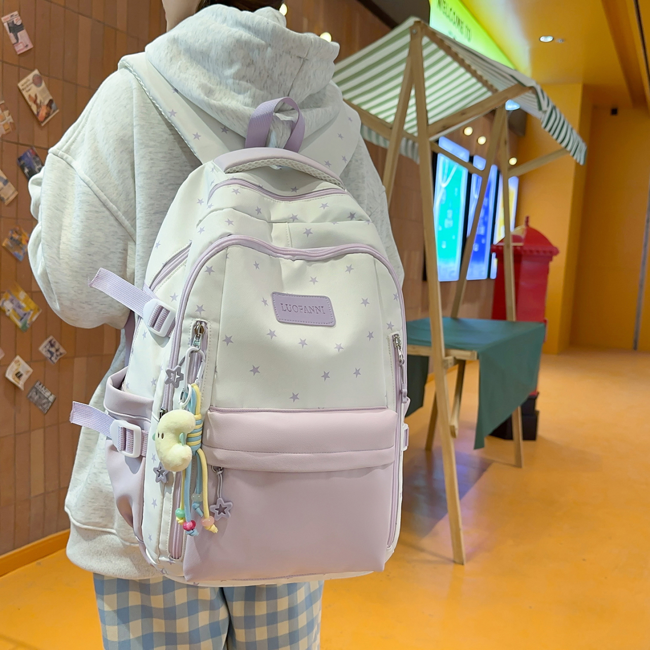 Women's Cream White & Yellow C - Canvas Backpack Casual recensione e prezzo