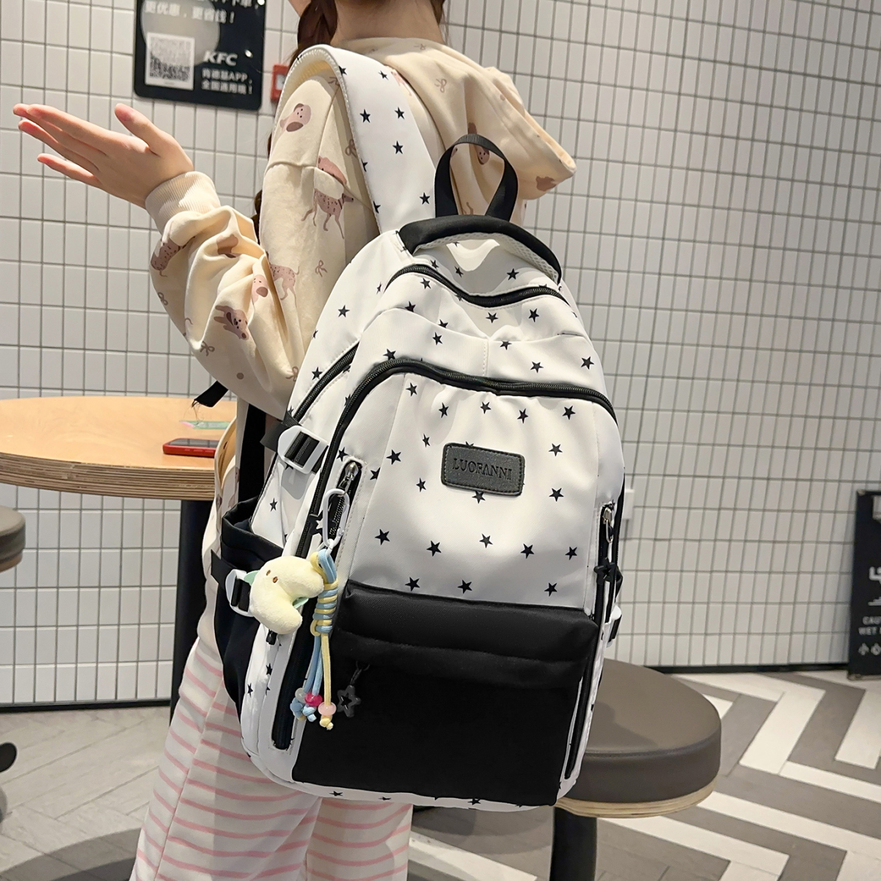 Women's Cream White & Yellow C - Canvas Backpack Casual recensione e prezzo
