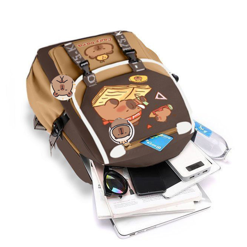 Kawaii Capybara Stylish Khaki  - School Backpack Teen recensione e prezzo