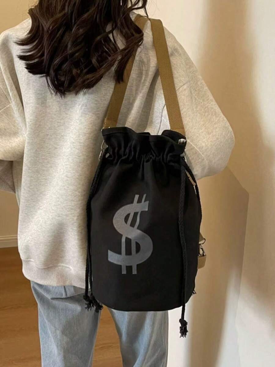 Black Canvas Drawstring Crossb - Canvas Backpack Casual recensione e prezzo