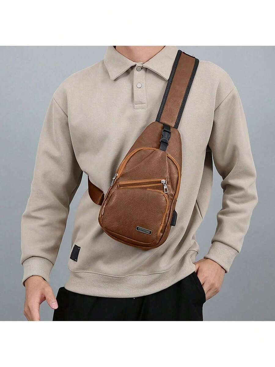 Mens PU Leather Sling Bag With - Sling Backpack Shoulder recensione e prezzo