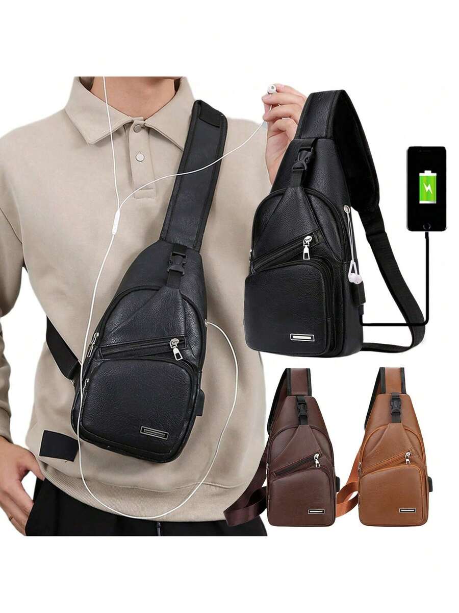 Mens PU Leather Sling Bag With - Sling Backpack Shoulder recensione e prezzo