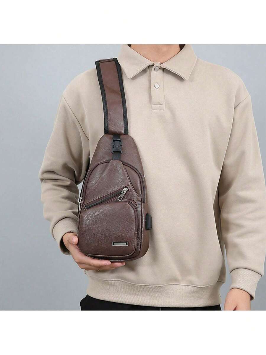 Mens PU Leather Sling Bag With - Sling Backpack Shoulder recensione e prezzo