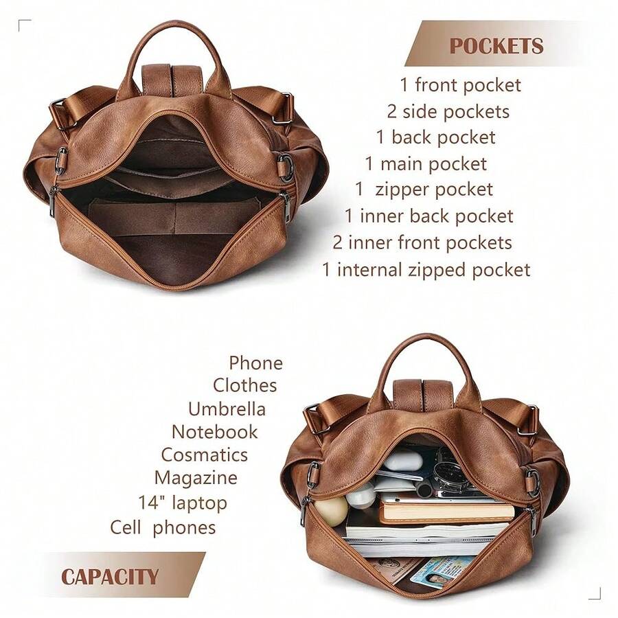 Women Fashion Vintage Brown PU - Laptop Backpack 15.6 recensione e prezzo