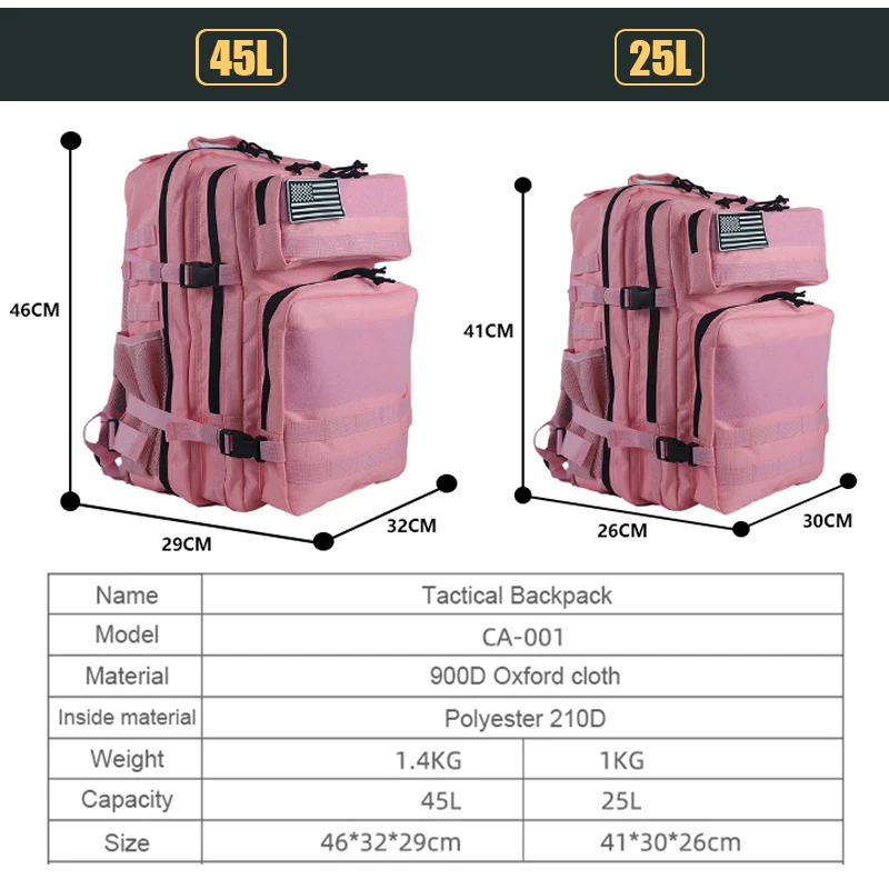 25L/45L 3P Tactical Backpack f - Rucksack Military Style recensione e prezzo