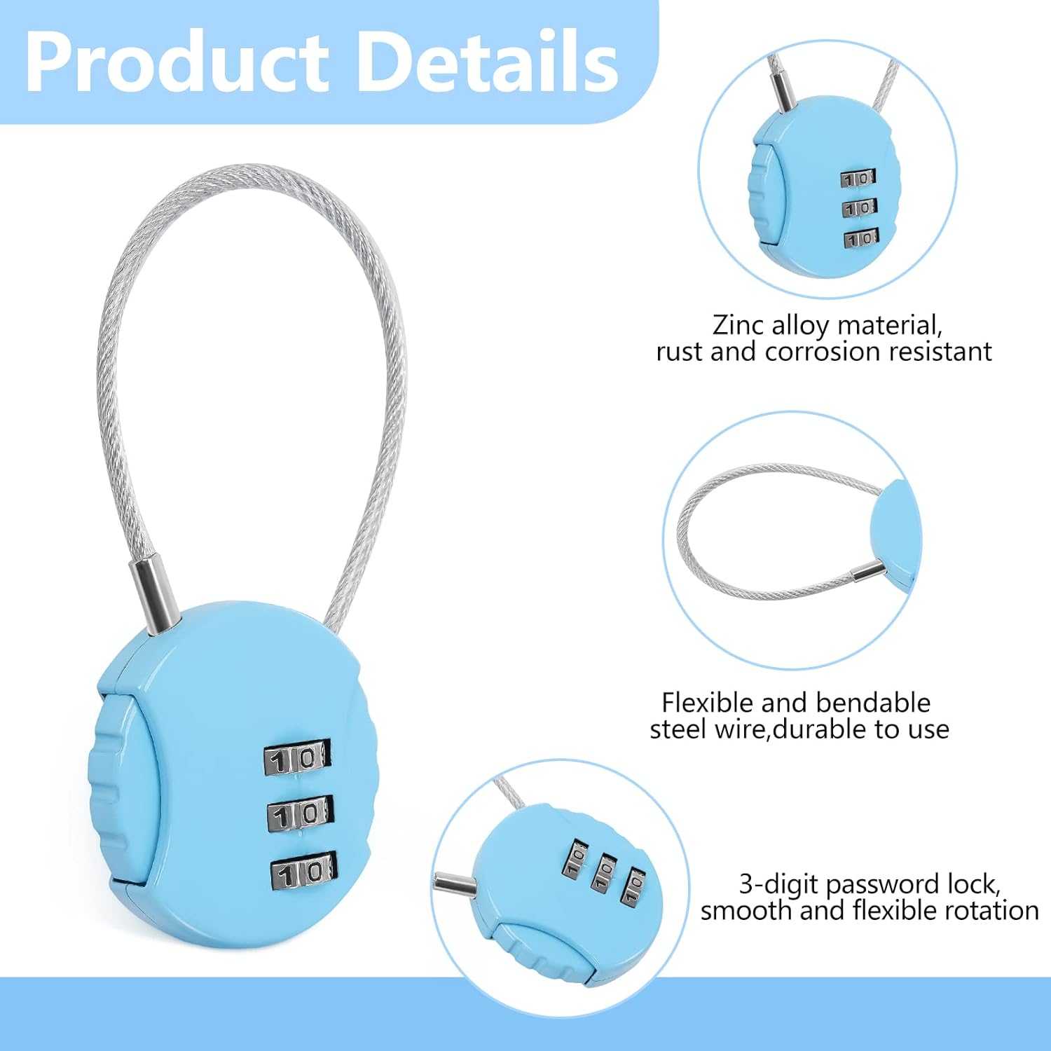 8 Pack Combination Wire Lock 3 - Backpack Lock Combo recensione e prezzo